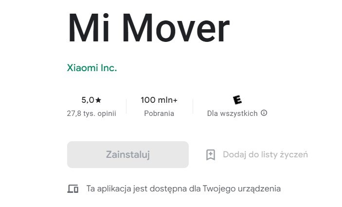 Mi Mover - aplikacja do przenoszenia danych na telefon Xiaomi. /Google Play /materiał zewnętrzny