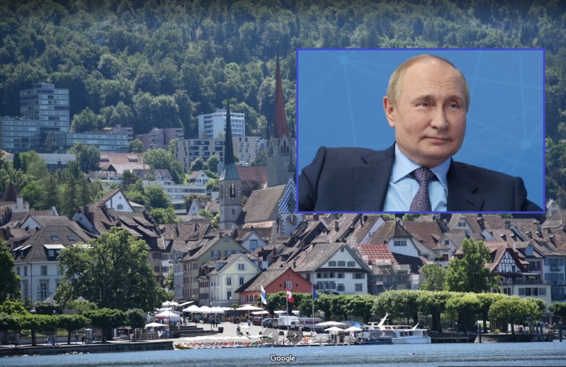 Miasto Zug, nazywane "Małą Moskwą", na małym zdjęciu Władimir Putin, prezydent Rosji /Google Maps/AFP/Sputnik /