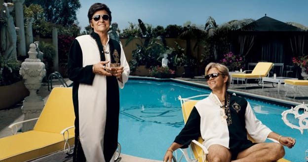 Michael Douglas i Matt Damon na planie filmu "Behind the Candelabra" - fot. Vanity Fair /