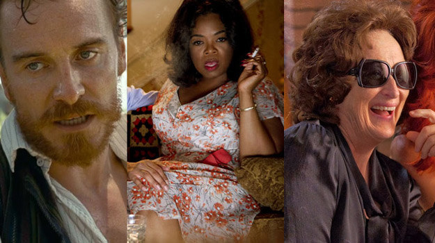 Michael Fassbender ("Zniewolony"), Oprah Winfrey ("Kamerdyner") i Meryl Streep ("Sierpień w Osage"). /materiały dystrybutora