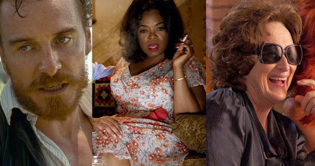 Michael Fassbender ("Zniewolony"), Oprah Winfrey ("Kamerdyner") i Meryl Streep ("Sierpień w Osage"). /materiały dystrybutora