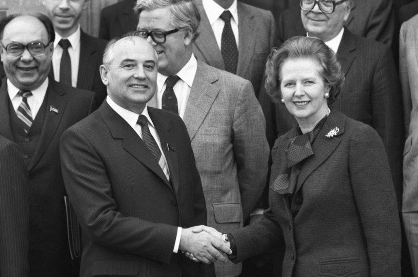 Michaił Gorbaczow, jeszcze jako członek Biura Politycznego KPZR, w Wielkiej Brytanii. Spotkanie z premier Margaret Thatcher (16 grudnia 1984 r.) /Getty Images