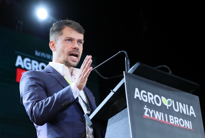 Michał Kołodziejczak podczas konwencji "AgroUnia - Żywi i Broni", Warszawa, 13 maja 2023 roku /Pawel Wodzynski /East News