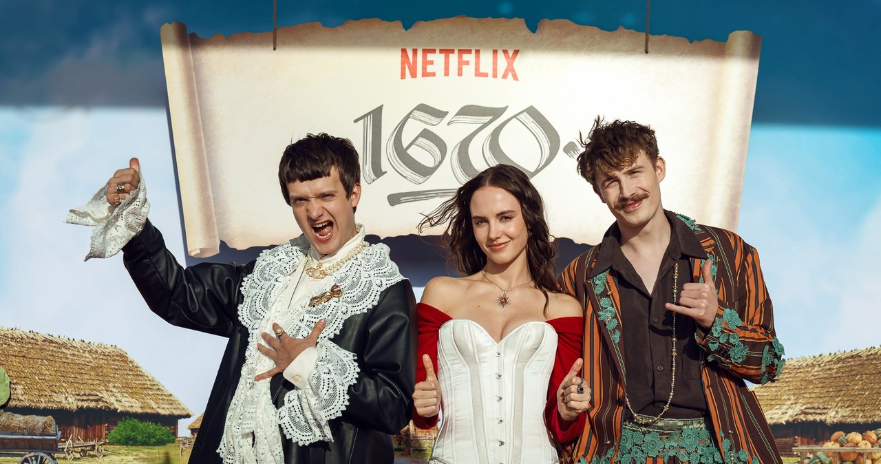 Michał Sikorski, Martyna Buczkowska i Filip Zaręba na Dożynkach Królewskich 1670 /Netflix /materiały prasowe