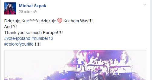 Michał Szpak na Facebooku przed podaniem wyników /