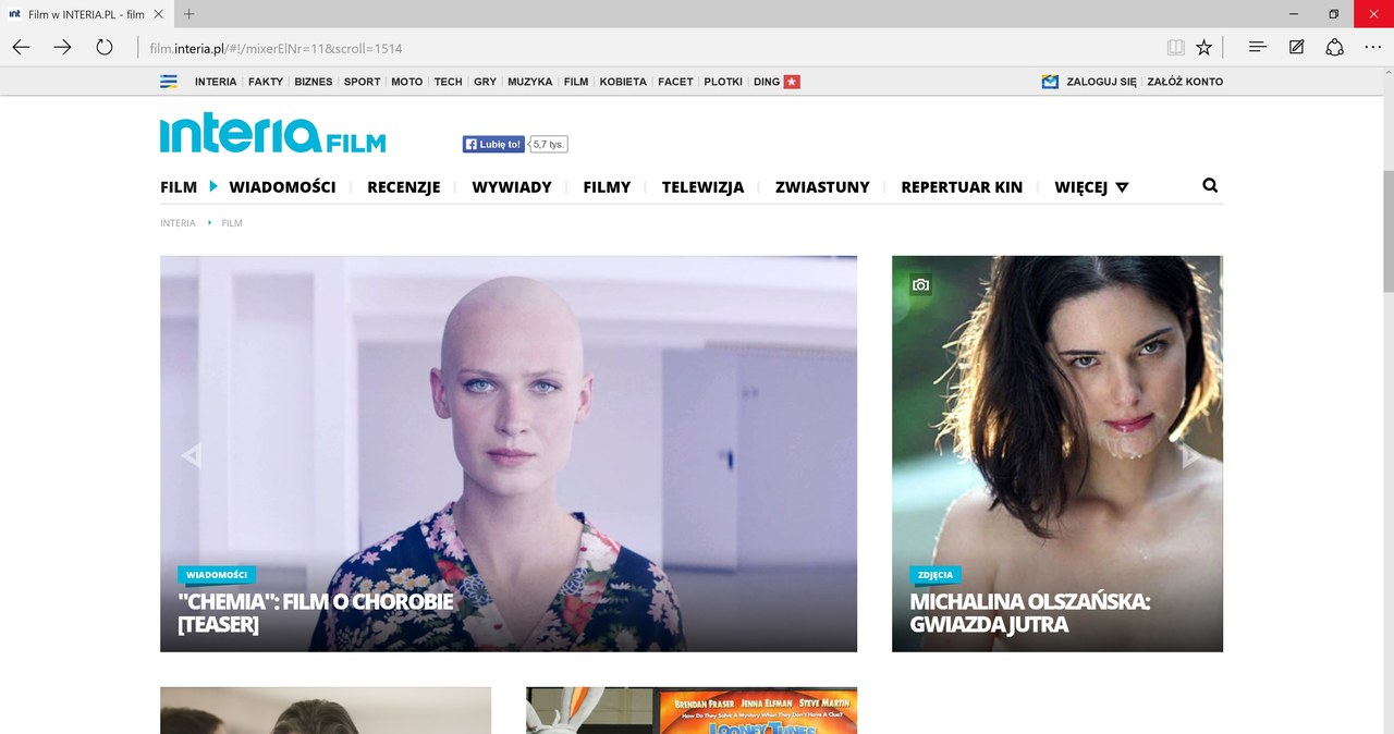 Microsoft Edge - nowa przeglądarka. Film.interia.pl - nowa wersja serwisu filmowego interi /INTERIA.PL