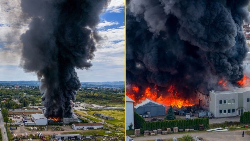 Miejsce pożaru hali magazynowej na terenie hurtowni zniczy w Tarnowie /Paweł Topolski /PAP