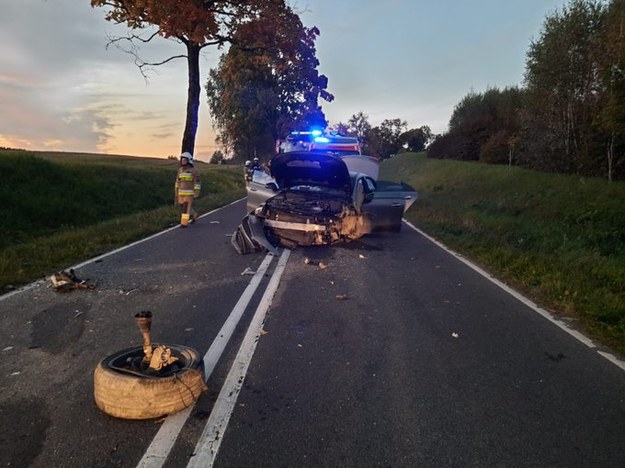 Miejsce tragicznego wypadku 26 września 2021 r. na trasie Barczewo – Jeziorany /Policja Olsztyn /Policja