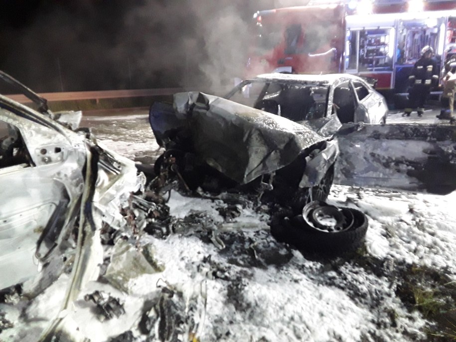 Miejsce wypadku na autostradzie A1 /Fot. KP PSP w Koluszkach /Państwowa Straż Pożarna