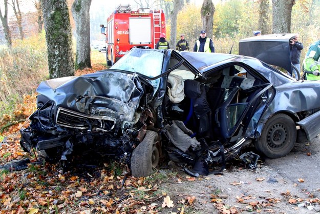 Miejsce zderzenia samochodu osobowego z drzewem w miejscowości Nasutowo w powiecie białogardzkim / 	Marcin Bielecki    /PAP