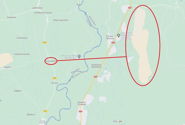 Miejscowość Kostomłoty w woj. lubelskim od poligonu brzeskiego dzieli odległość nieco ponad 2 kilometrów /Google Maps /