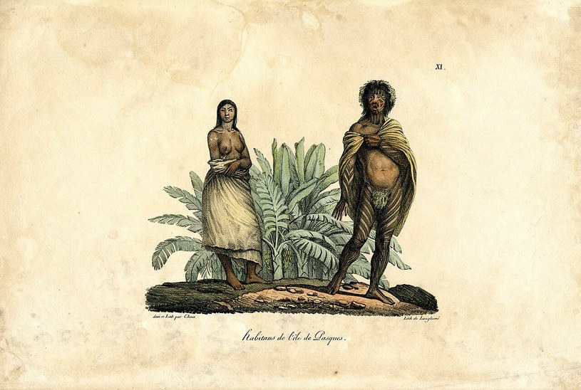 Mieszkańcy Rapa Nui namalowani przez Louisa Chorisa w 1816 roku. /Domena publiczna /Wikimedia