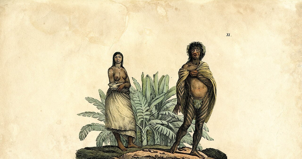 Mieszkańcy Rapa Nui namalowani przez Louisa Chorisa w 1816 roku. /Domena publiczna /Wikimedia