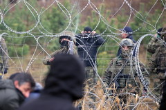 Migranci na polsko-białoruskiej granicy w obwodzie grodzieńskim na Białorusi