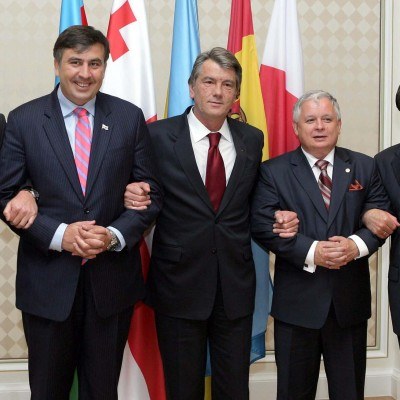 Mikhael Saakashvili, Viktor Yushchenko i Lech Kaczyński /AFP
