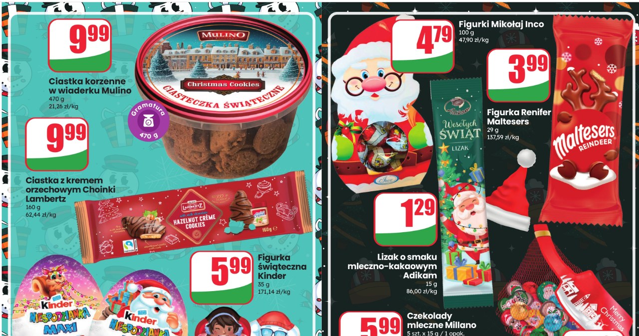 Mikołajkowe słodycze w super cenach w Dino – tylko teraz Kinder, Milka i pierniki już od 1,29 zł! /Dino /INTERIA.PL