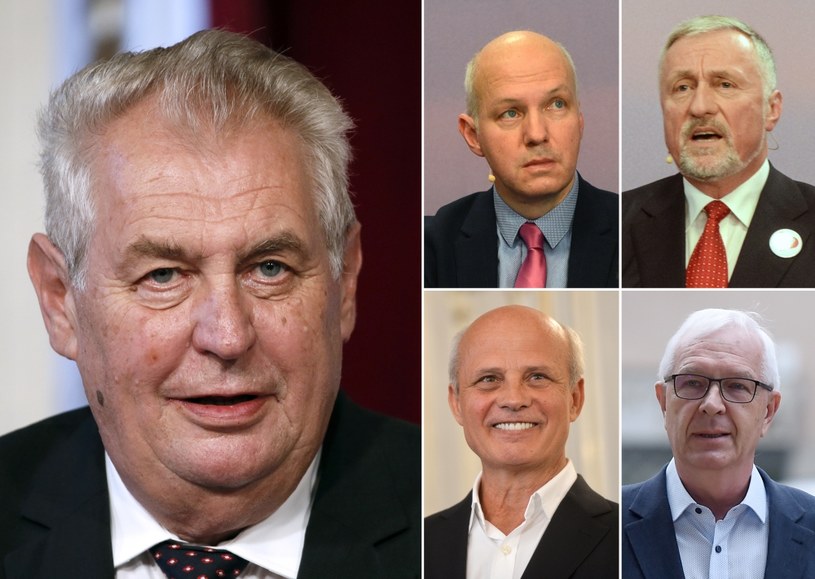 Milosz Zeman I jego rywale: Pavel Fischer, Mirek Topolanek, Michal Horaczek i Jirzi Drahosz. /AFP