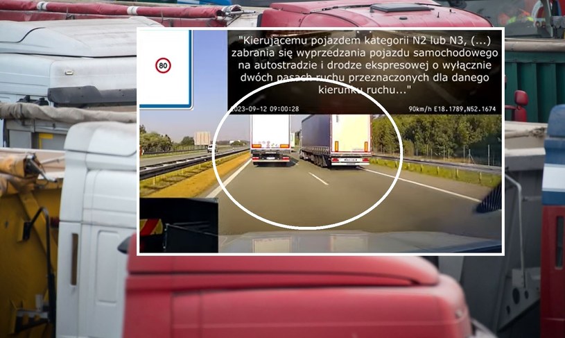 Mimo wprowadzenia zakazu wyprzedzania się ciężarówek, można spotkać kierowców, którzy nie do końca mają ochotę się do niego stosować. /WOJCIECH STROZYK/REPORTER/ East News/ Tomek Motyliński/ You Tube/ zrzut ekranu /