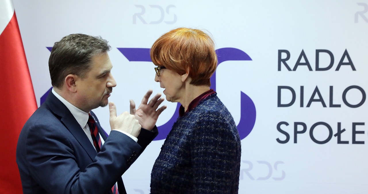 Minister rodziny, pracy i polityki społecznej Elżbieta Rafalska (P) i przewodniczący Solidarności Piotr Duda /PAP