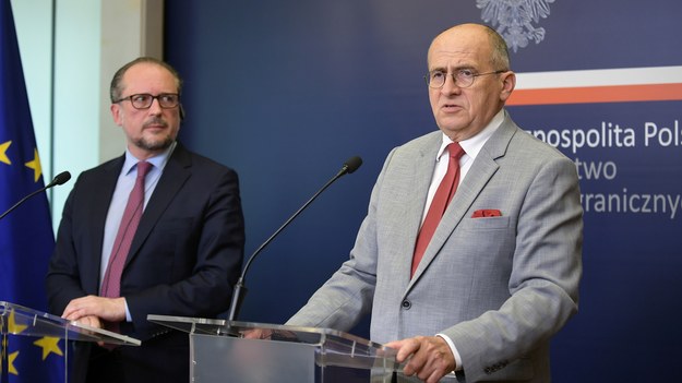 Minister spraw zagranicznych Austrii Alexander Schallenberg i szef polskiego MSZ Zbigniew Rau / 	Marcin Obara  /PAP