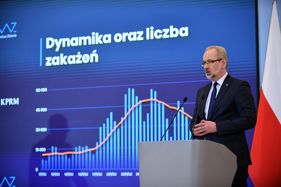 Minister zdrowia Adam Niedzielski podczas konferencji prasowej w KPRM w Warszawie / 	Marcin Obara  /PAP