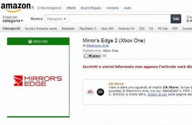Mirror's Edge 2 - karta katalogowa nowej gry EA na stronie włoskiego Amazonu /materiały prasowe