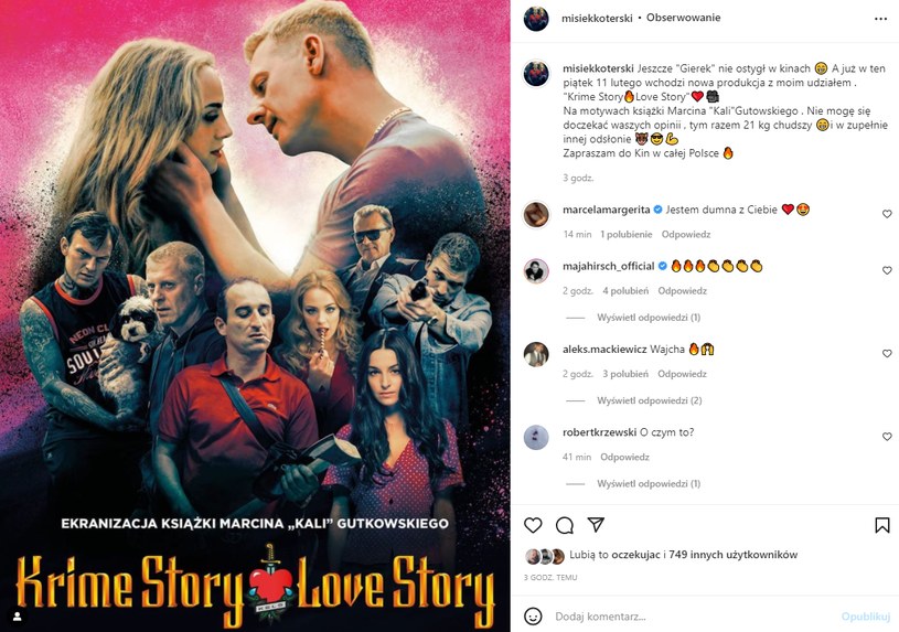 Misiek Koterski w nowym filmie "Krime Story. Love Story" https://www.instagram.com/misiekkoterski/ /Instagram