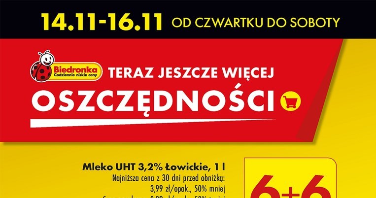 Mleko Łowickie 6+6 gratis w Biedronce /Biedronka /INTERIA.PL