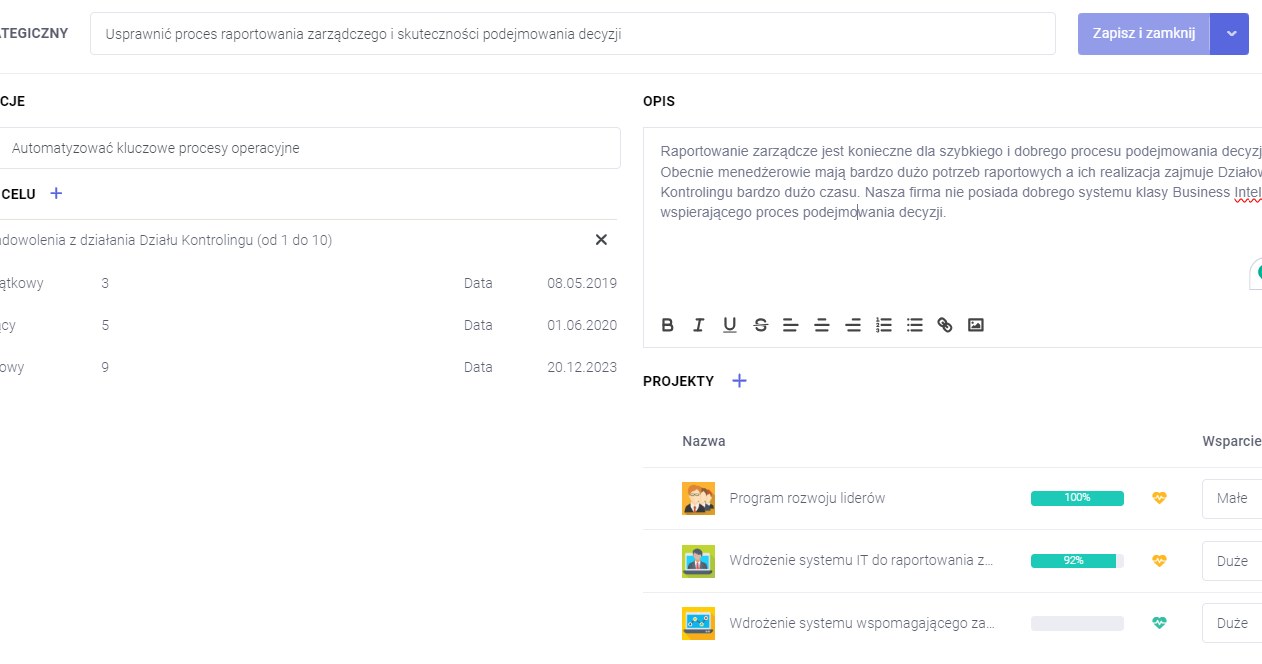 Moduł strategii pozwala powiązać cele strategiczne z projektami oraz wskaźnikami KPI /materiały promocyjne