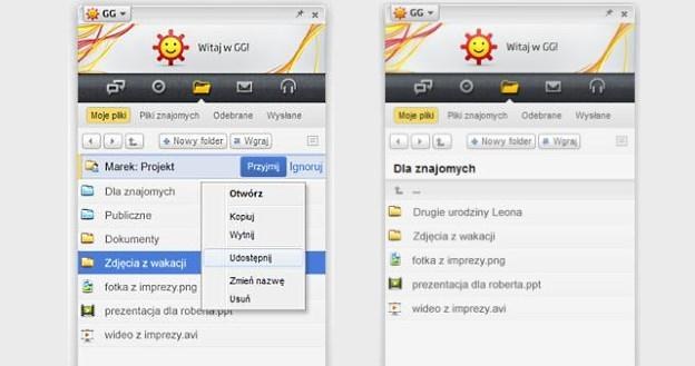Moje pliki i folder "Dla znajomych" w GG Dysk /materiały prasowe