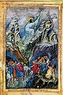 Mojżesz otrzymujący Tablice Prawa, Miniator Bizantyjski z okresu Macedońskiego, Biblia Leona Patr /Encyklopedia Internautica