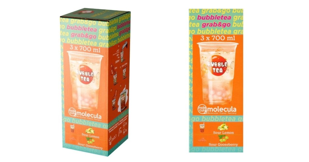 Molecula Bubble Tea Syrop o smaku cytrynowym i molekularny kawior o smaku agrestowym /Carrefour Polska /INTERIA.PL