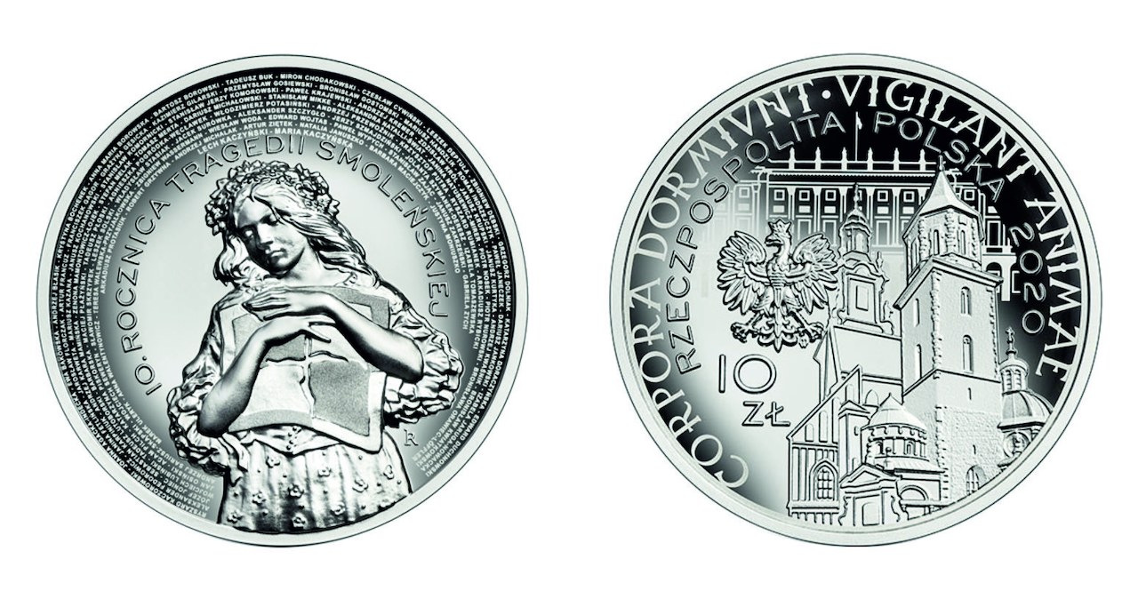 Moneta kolekcjonerska NBP - 10. rocznica tragedii smoleńskiej, 10 zł, rewers (L) i awers (P) /NBP