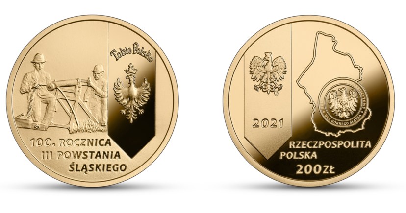Moneta kolekcjonerska NBP: "100. rocznica III Powstania Śląskiego" - rewers (L) i awers (P) /NBP