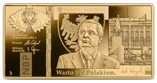 Moneta kolekcjonerska NBP "Lech Kaczyński. Warto być Polakiem", 500 zł, rewers /NBP