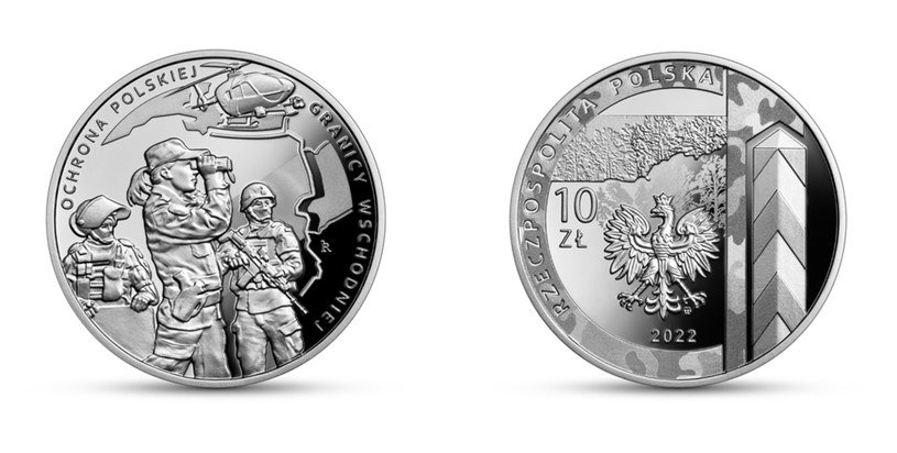 Moneta kolekcjonerska NBP: "Ochrona polskiej granicy wschodniej", 10 zł, rewers (L) i awers (P) /NBP