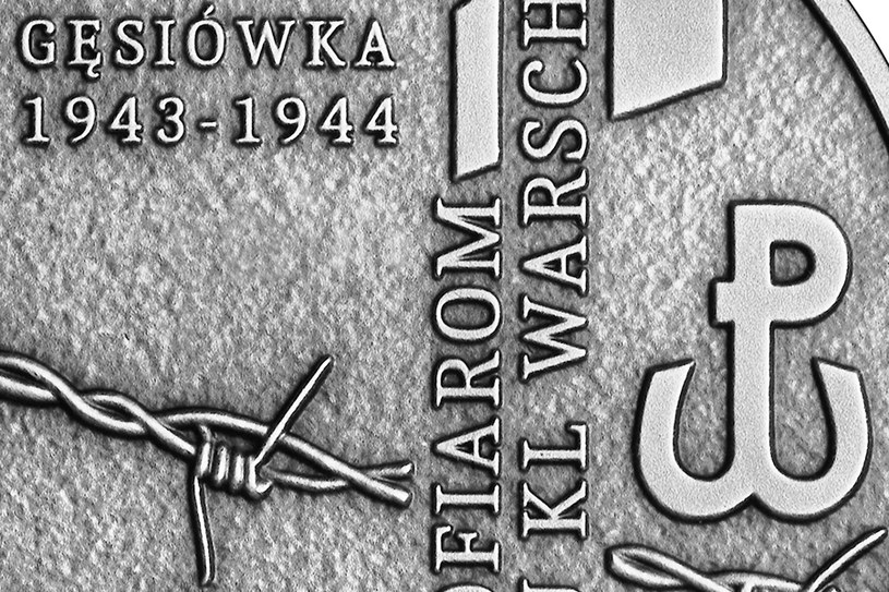 Moneta kolekcjonerska NBP: Ofiarom obozu KL Warschau, 10 zł, detal rewersu /NBP