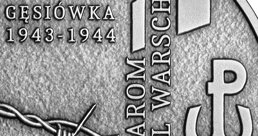 Moneta kolekcjonerska NBP: Ofiarom obozu KL Warschau, 10 zł, detal rewersu /NBP