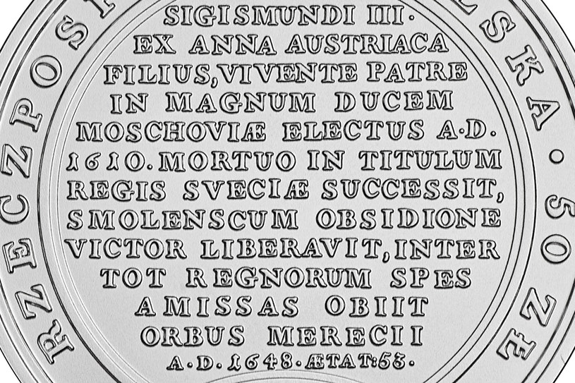 Moneta kolekcjonerska NBP: Skarby Stanisława Augusta – Władysław IV, 50 zł, detal awersu /NBP
