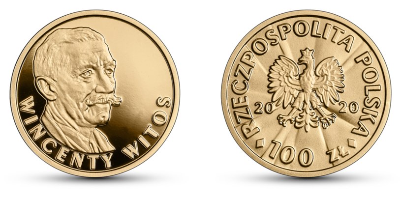 Moneta kolekcjonerska NBP: Stulecie odzyskania przez Polskę niepodległości - Wincenty Witos, 100 zł, rewers (L) i awers (P) /NBP