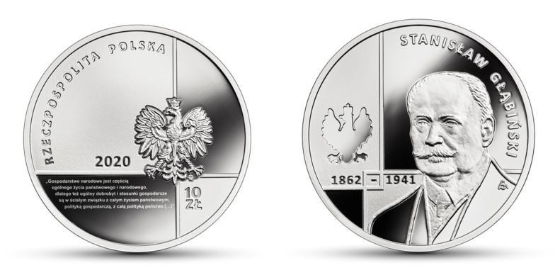 Moneta kolekcjonerska NBP: Wielcy polscy ekonomiści – Stanisław Głąbiński, 10 zł, awers (L) i rewers (P) /NBP