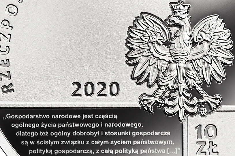 Moneta kolekcjonerska NBP: Wielcy polscy ekonomiści – Stanisław Głąbiński, 10 zł, detal awersu /NBP