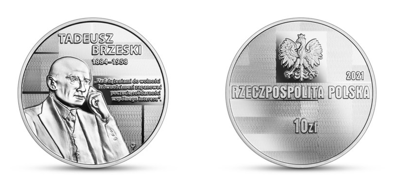 Moneta kolekcjonerska NBP: "Wielcy polscy ekonomiści" - "Tadeusz Brzeski" - rewers (L) i awers (P) /NBP