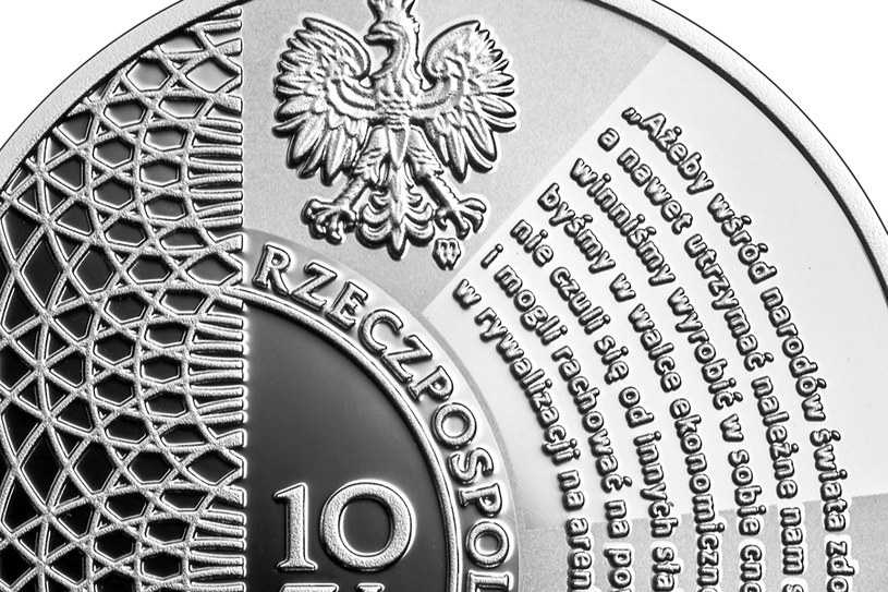 Moneta kolekcjonerska NBP z serii "Wielcy polscy ekonomiści" - "Władysław Grabski"; 10 zł, detal awersu /NBP