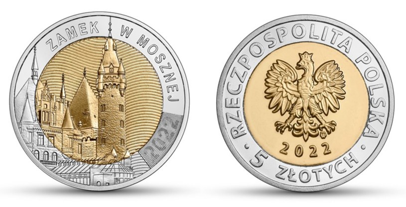 Moneta okolicznościowa NBP z serii "Odkryj Polskę" - "Zamek w Mosznej", rewers (L) i awers (P) /NBP