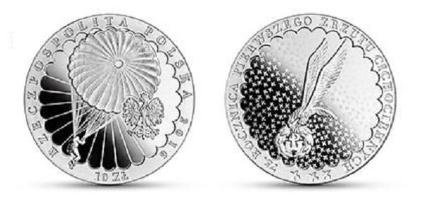 Moneta upamiętniająca 75. rocznica pierwszego zrzutu Cichociemnych /NBP