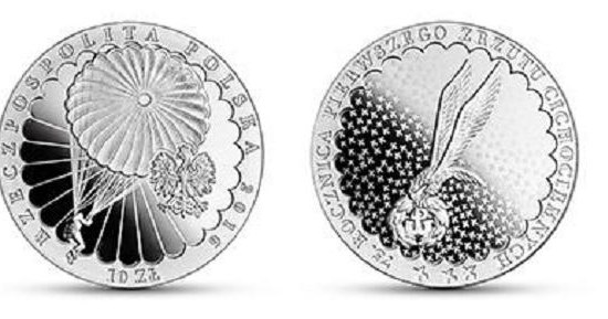Moneta upamiętniająca 75. rocznica pierwszego zrzutu Cichociemnych /NBP