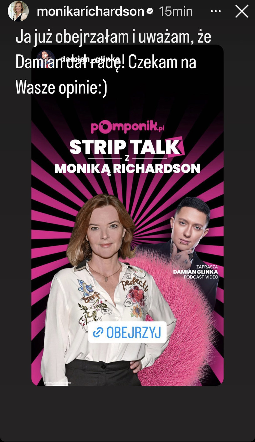 Monika Richardson poleca podcast "Strip Talk"/@monikarichardson /Instagram