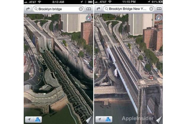 Most Brookliński w Mapach Apple – przed i po aktualizacji Fot. Appleinsider /Komórkomania.pl