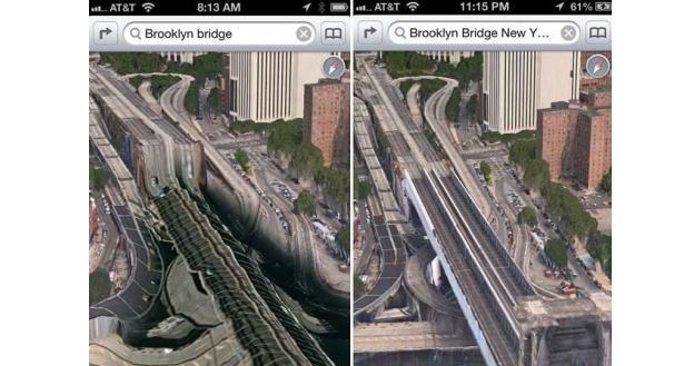 Most Brookliński w Mapach Apple – przed i po aktualizacji Fot. Appleinsider /Komórkomania.pl